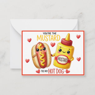 Niedliche Kawaii Hotdogs und Senf Mitteilungskarte