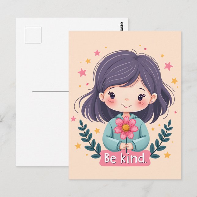 Niedliche Kawaii-Illustration "Be Kind" - Großarti Postkarte (Vorne/Hinten)