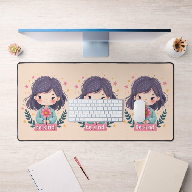 Niedliche Kawaii-Illustration "Be Kind" - Großarti Schreibtischunterlage (Büro 1)