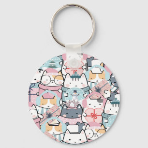 Niedliche Kawaii-Kätzchen im Winter und Snowglobe Schlüsselanhänger