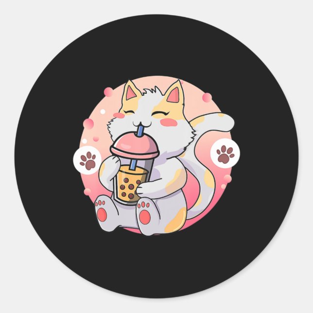 Niedliche Kawaii Katze Boba Tee Anime Kitten Gesch Runder Aufkleber (Vorderseite)