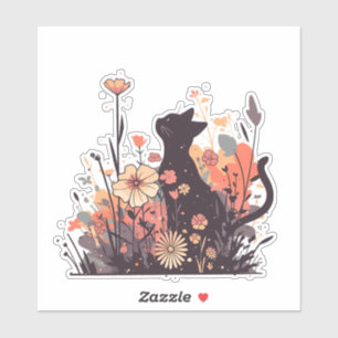 Niedliche Kawaii Katze im Feld voller Blume Aufkleber