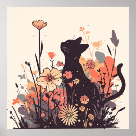 Niedliche Kawaii Katze im Feld voller Blume Poster