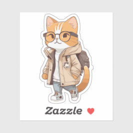 Niedliche Kawaii Katze im stilvollen Outfit Aufkleber
