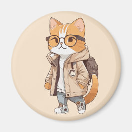 Niedliche Kawaii Katze im stilvollen Outfit Magnet