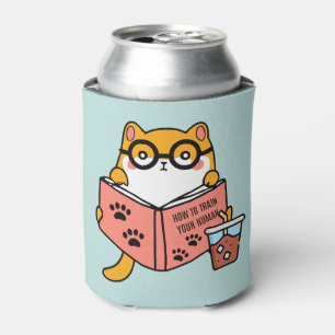 Niedliche Kawaii-Katze liest ein Buch Dosenkühler