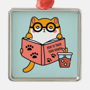 Niedliche Kawaii-Katze liest ein Buch Ornament Aus Metall
