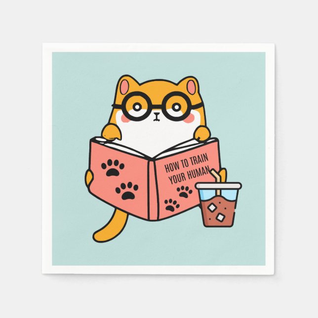 Niedliche Kawaii-Katze liest ein Buch Serviette (Vorderseite)