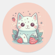 Niedliche Kawaii-Katze mit Erdbeeren