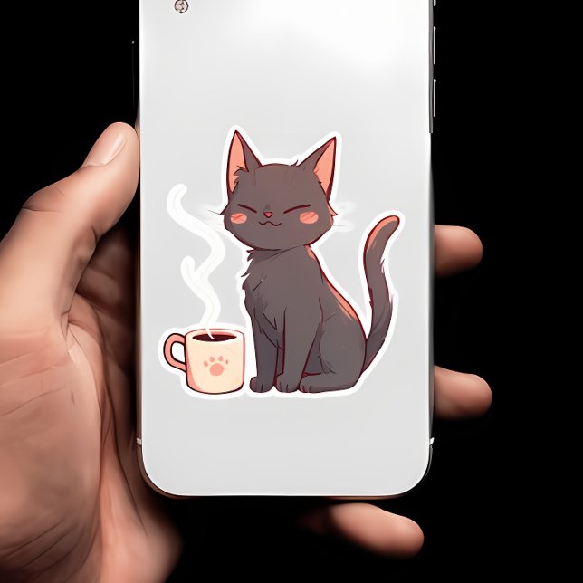 Niedliche Kawaii-Katze mit Kaffee-Cup Aufkleber (Von Creator hochgeladen)