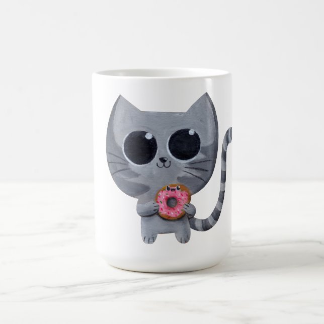 Niedliche Kawaii Katze mit Krapfen Kaffeetasse (Mittel)