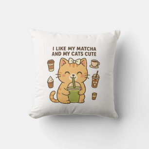 Niedliche Kawaii Katze mit Matcha Green Tee Kissen