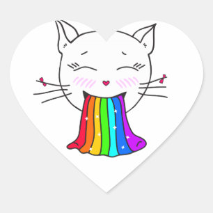 Niedliche Kawaii Katze mit Regenbogen. Lieblich em Herz-Aufkleber