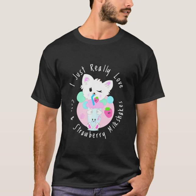 Niedliche Kawaii Katze mit sonniger Erdbeere Milks T-Shirt (Vorderseite)