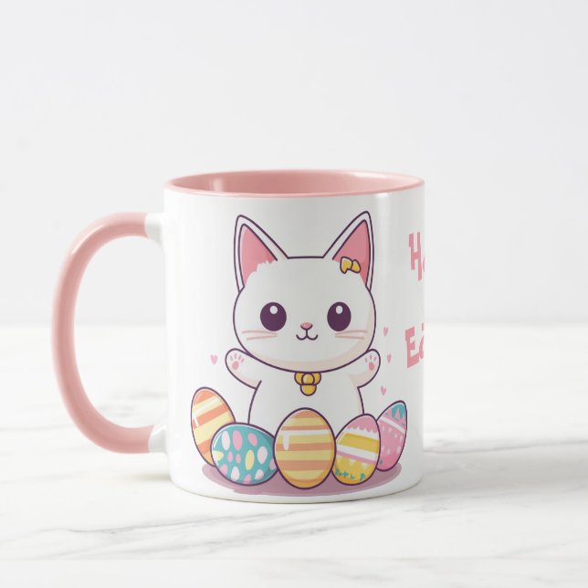 Niedliche Kawaii Katze Osterfeier Tasse - Adorable (Links)