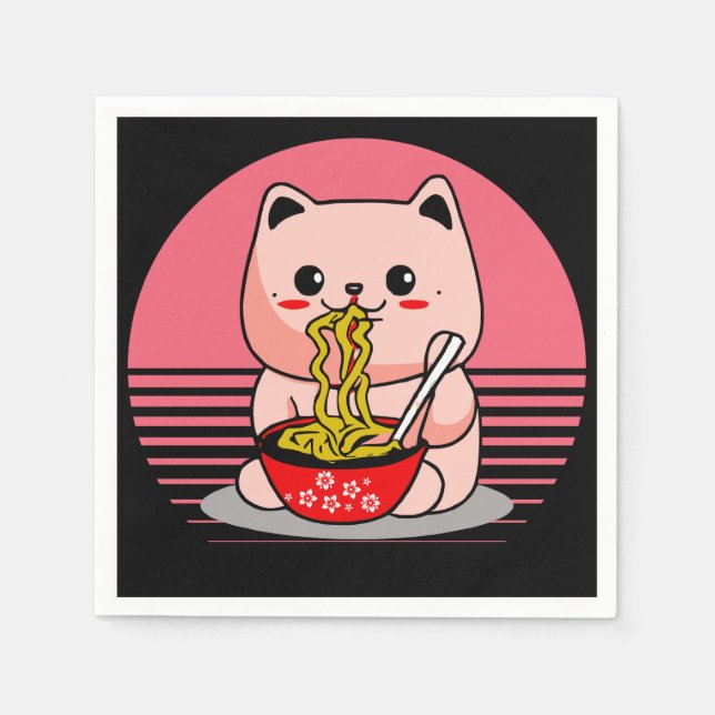 Niedliche Kawaii-Katze Serviette (Vorderseite)