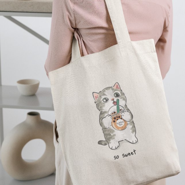 Niedliche Kawaii Katze trinken Boba Tea Tragetasche (cute cat)