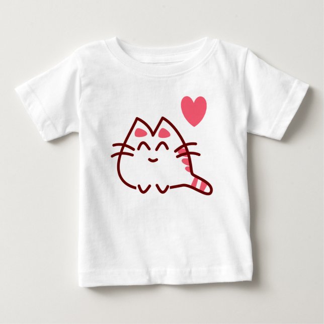Niedliche Kawaii Katze und Herz Baby T-shirt (Vorderseite)