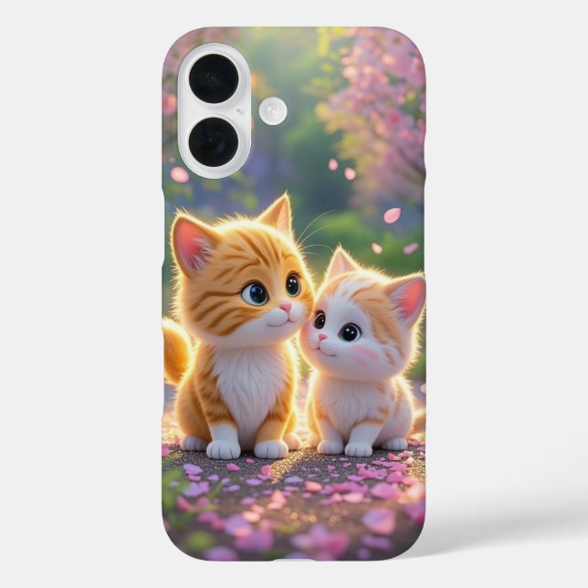 Niedliche Kawaii-Katzen in Tscherry Blossom iPhone 16 Hülle (Rückseite)