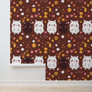 Niedliche Kawaii Katzen Muster mit Süßigkeiten Tapete