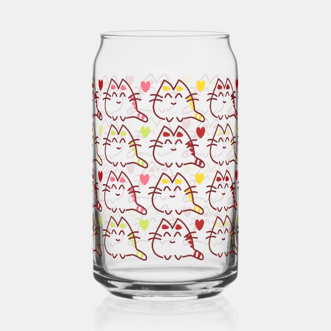 Niedliche Kawaii-Katzen und Herzmuster Dosenglas (Vorderseite)