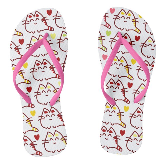 Niedliche Kawaii-Katzen und Herzmuster Flip Flops (Fußbett)