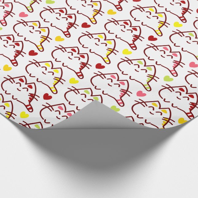 Niedliche Kawaii-Katzen und Herzmuster Geschenkpapier (Ecke)