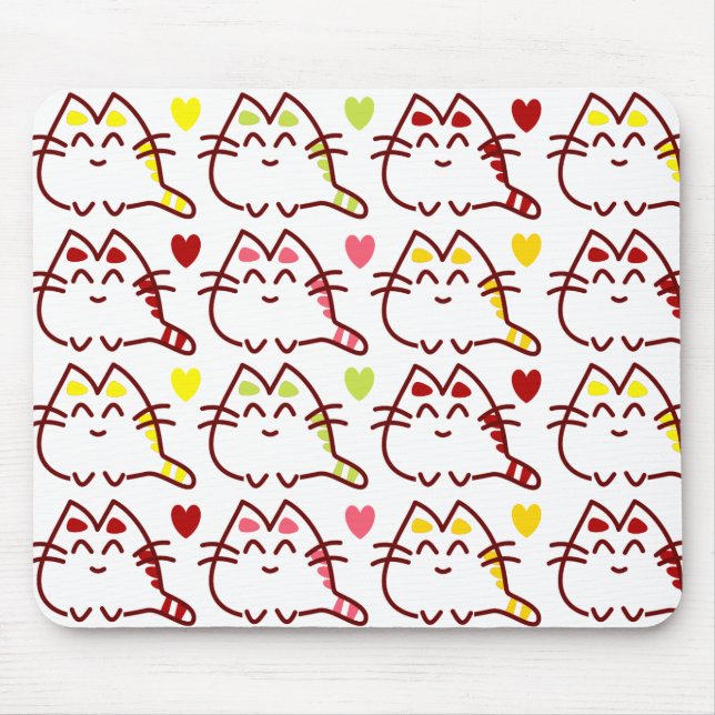 Niedliche Kawaii-Katzen und Herzmuster Mousepad (Vorne)