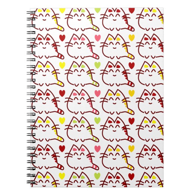 Niedliche Kawaii-Katzen und Herzmuster Notizblock (Vorderseite)