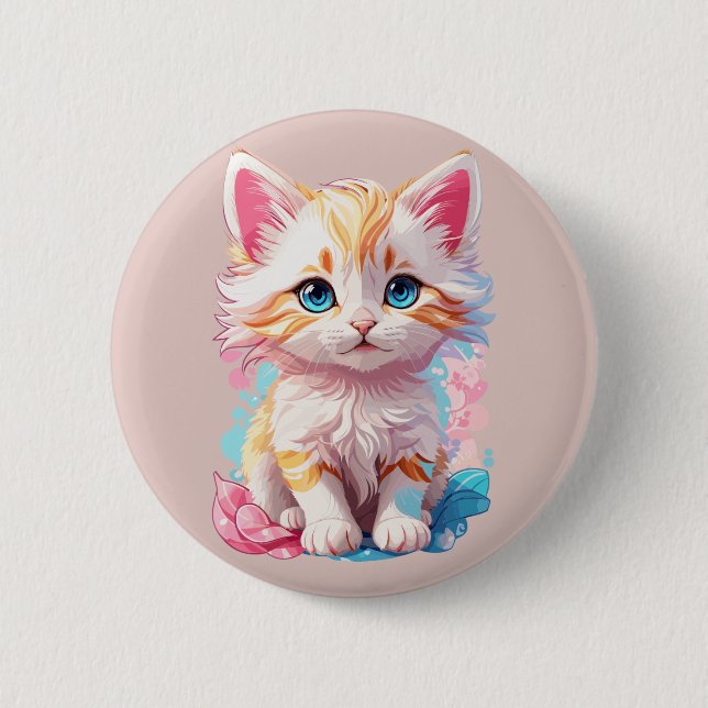 Niedliche Kawaii Kitten Button (Vorderseite)