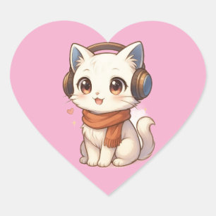  Niedliche Kawaii Kitten Kopfhöreraufkleber in ro Herz-Aufkleber
