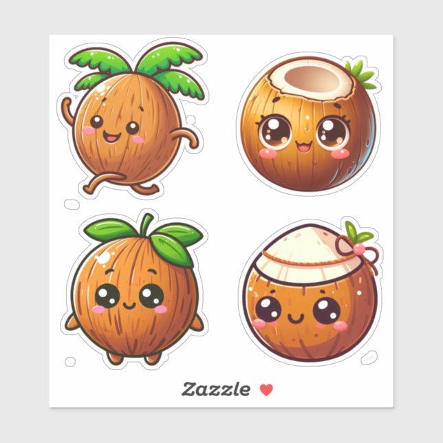 niedliche Kawaii-Kokosnüsse Aufkleber (Blatt)