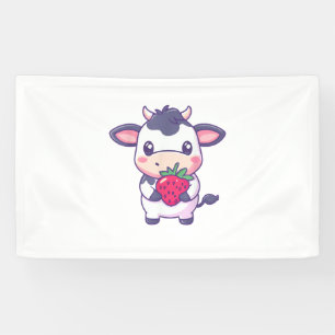 Niedliche Kawaii-Kuh mit Erdbeeren Adortable Rinde Banner