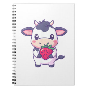 Niedliche Kawaii-Kuh mit Erdbeeren Adortable Rinde Notizblock