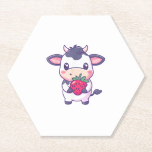 Niedliche Kawaii-Kuh mit Erdbeeren Adortable Rinde Untersetzer