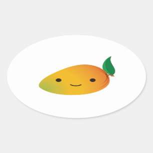 Niedliche Kawaii lächelnde Mango Ovaler Aufkleber