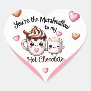 Niedliche Kawaii Marshmallow und Hot Chocolate Herz-Aufkleber