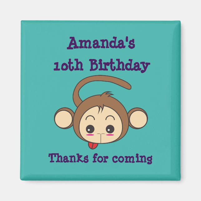 Niedliche Kawaii Monkey Illustration Geburtstag Magnet (Vorne)