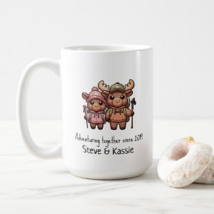 Niedliche Kawaii Moose Couple Adventures Zusammen Kaffeetasse
