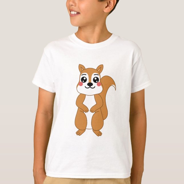 Niedliche Kawaii Orange Eichhörnchen-Illustration T-Shirt (Vorderseite)