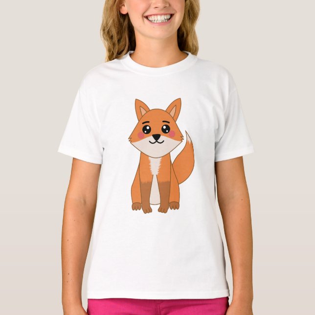 Niedliche Kawaii Orange Fox Illustration T-Shirt (Vorderseite)