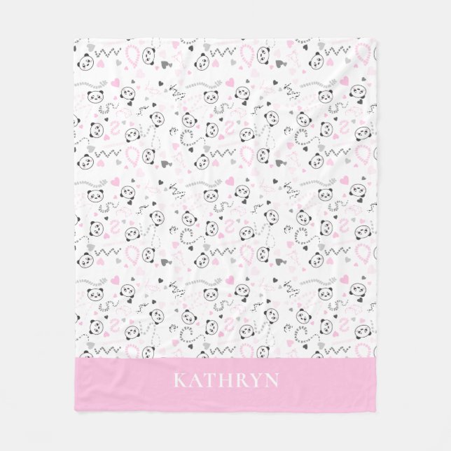 niedliche kawaii panda rosa graue Herzen Baby Girl Fleecedecke (Vorderseite)