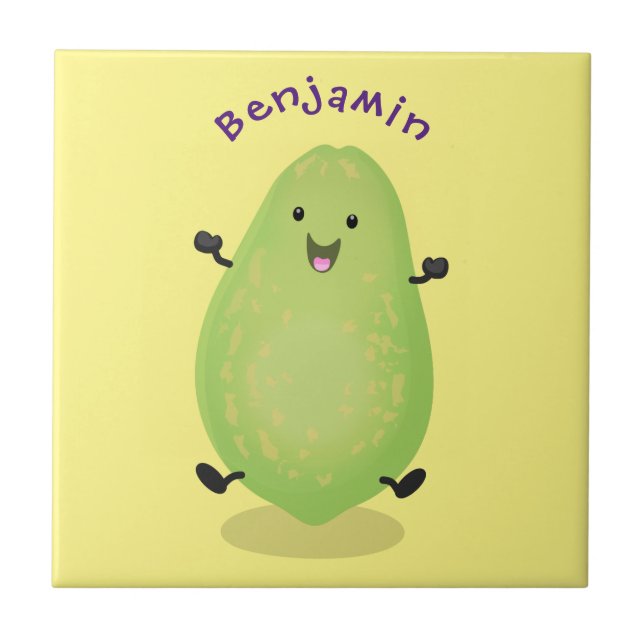 Niedliche Kawaii Papaya Pw Pfow Cartoon-Abbildung Fliese (Vorderseite)