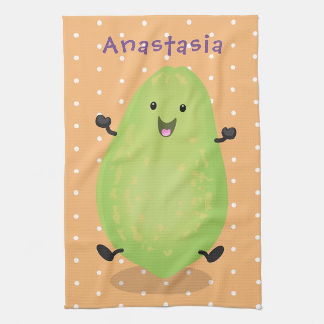 Niedliche Kawaii Papaya Pw Pfow Cartoon-Abbildung Geschirrtuch (Vertikal)