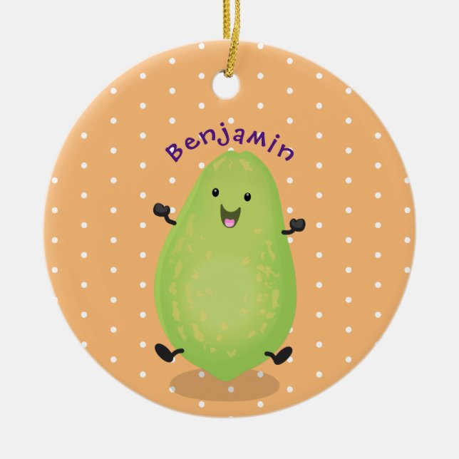 Niedliche Kawaii Papaya Pw Pfow Cartoon-Abbildung Keramik Ornament (Vorne)