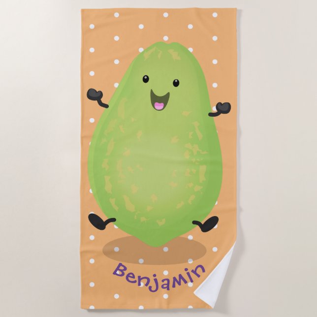 Niedliche Kawaii Papaya Pw Pfow Cartoon-Abbildung Strandtuch (Vorderseite)