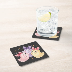 Niedliche Kawaii Pastel Ghosts mit Funkelnd Bögen Rechteckiger Pappuntersetzer