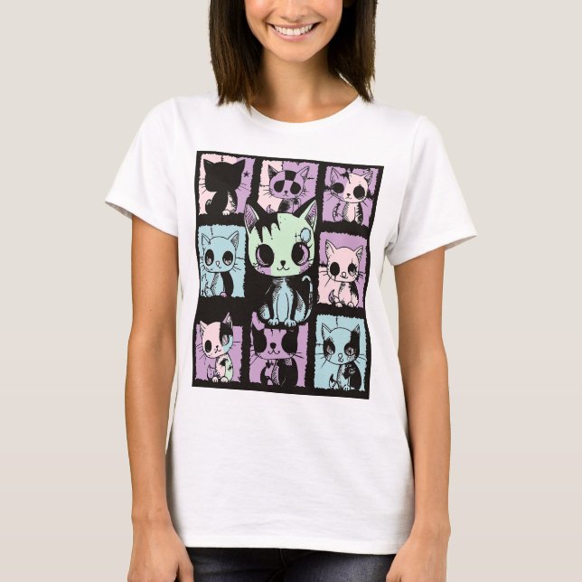 Niedliche Kawaii Pastel Goth Patchwork Gotische Cr T-Shirt (Vorderseite)