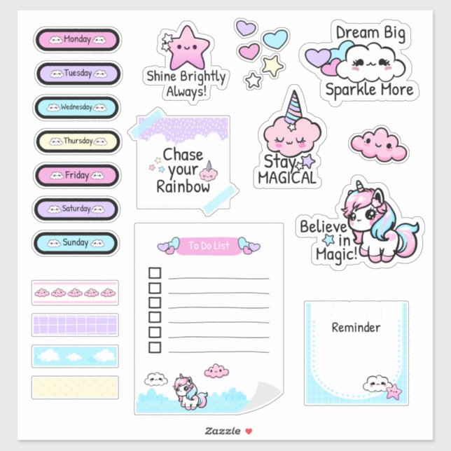Niedliche Kawaii Pastel Unicorn Plannenheft Aufkleber (Blatt)