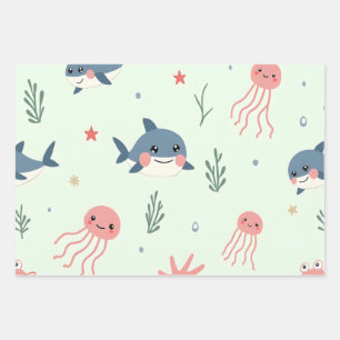 Niedliche Kawaii Pastelltiere Geschenkpapier Set